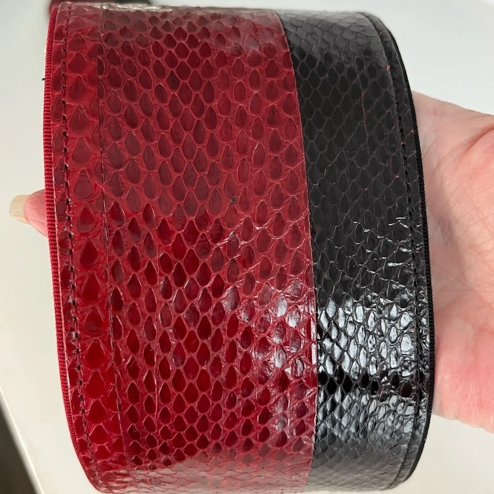 Diane Von Furstenberg Snake Embossed Leather Belt Red Black Slide Closure S